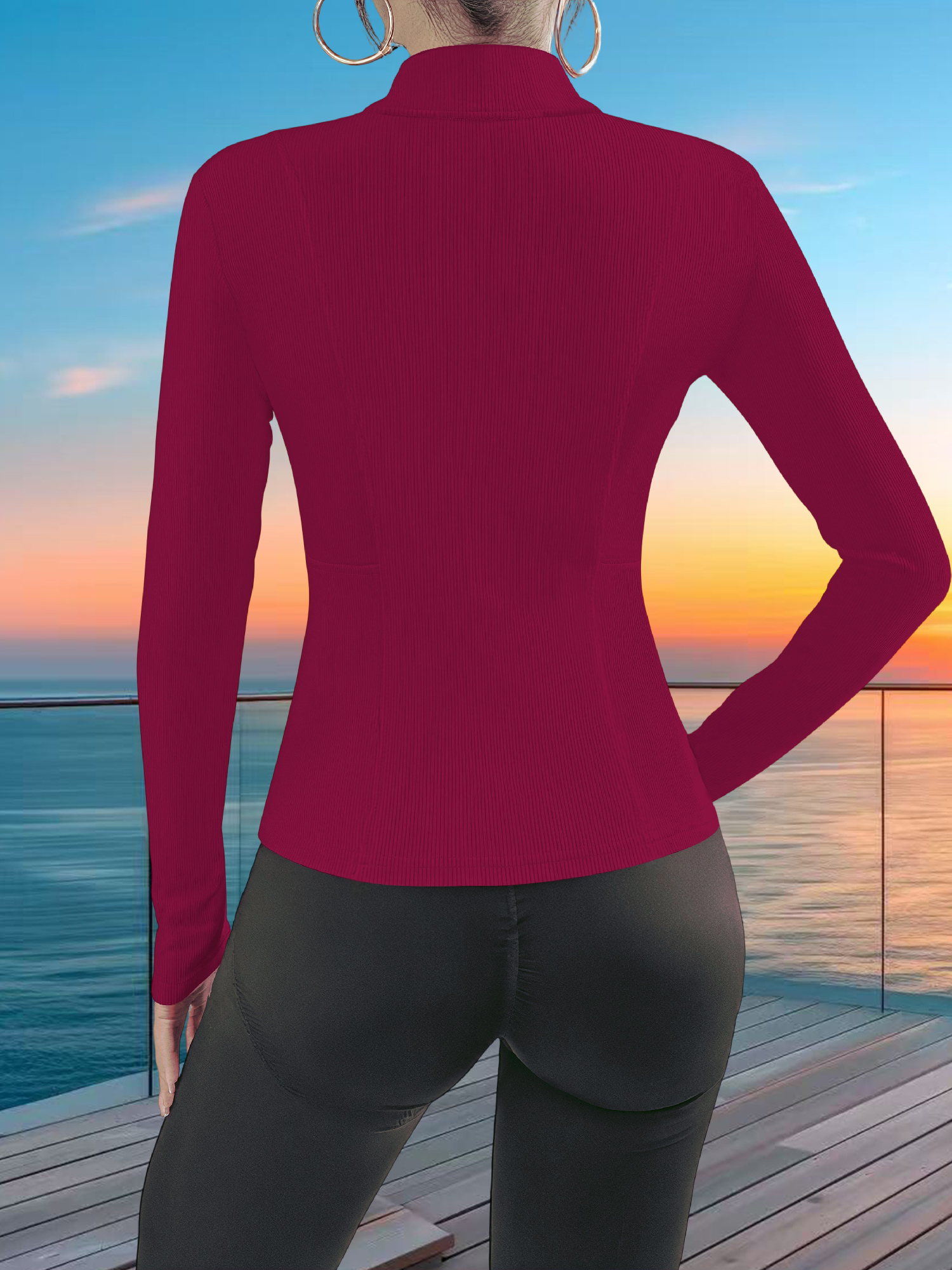 Stretchy Rib Knit Zip-Up Athle - Yoga & Fitness With Denise recension och pris