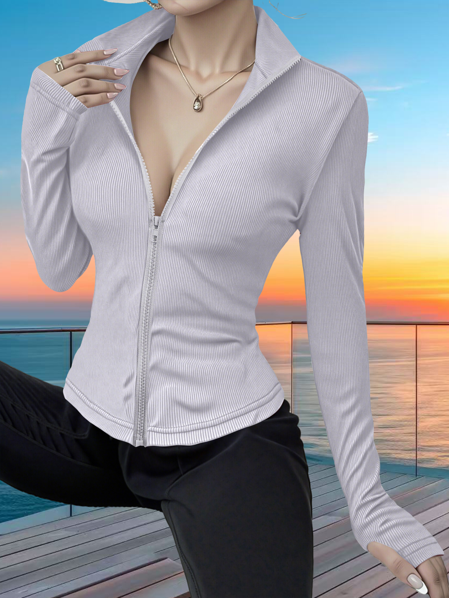 Stretchy Rib Knit Zip-Up Athle - Yoga & Fitness With Denise recension och pris